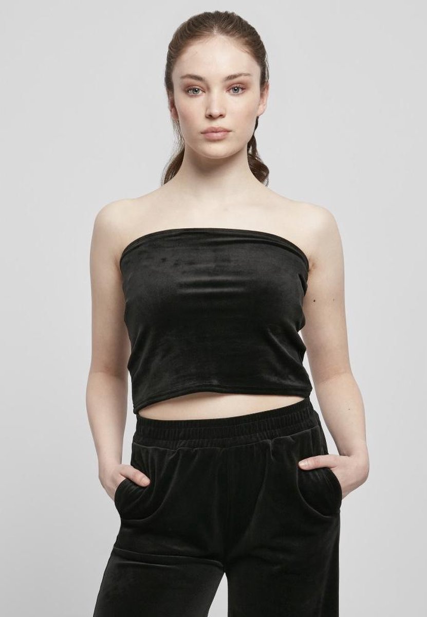 Urban Classics Short Velvet Tube Bandeau top S Zwart