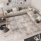 Tapiso Troya Vloerkleed Woonkamer Slaapkamer Creme Geometrische Vormen Stijlvol Design Eyecatcher Interieur Woonsfeer Modern Trendy Duurzaam Hoogwaardig Tapijt Maat - 120x170