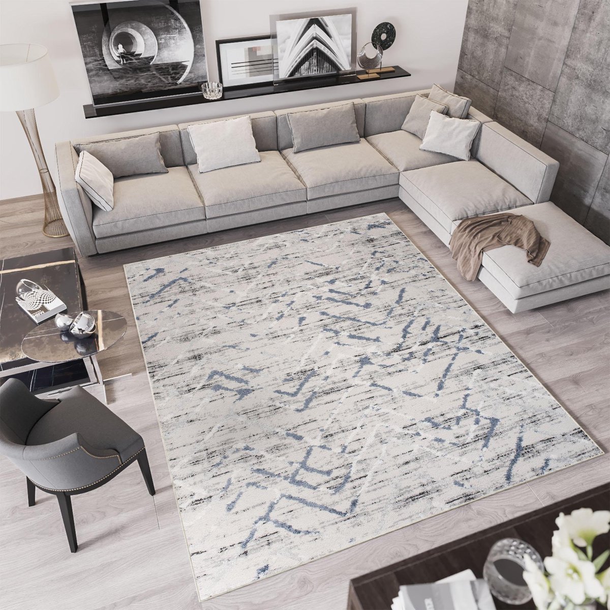 Tapiso Troya Vloerkleed Woonkamer Slaapkamer Grijs Zigzag Design Sfeervol Interieur Modern Geometrisch Duurzaam Hoogwaardig Tapijt Maat - 120x170 Lichtgrijs1