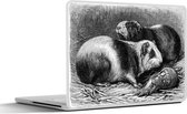Laptop sticker - 10.1 inch - Een zwart-witte illustratie van twee cavia's - 25x18cm - Laptopstickers - Laptop skin - Cover