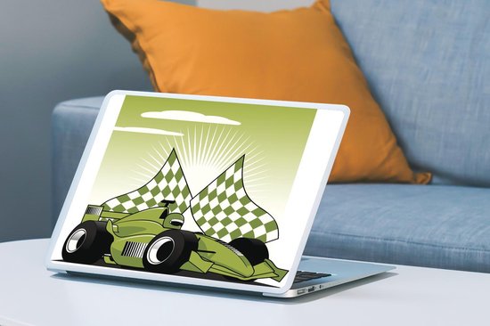 Autocollant pour ordinateur portable - 15,6 pouces - Une voiture de course de Formule 1 verte dans une illustration - 36x27,5cm - Autocollants pour ordinateur portable - Skin pour ordinateur portable - Housse