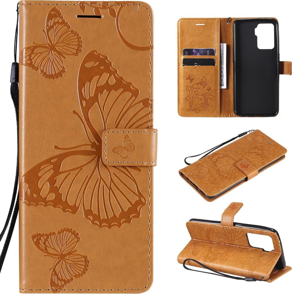 Mobigear Telefoonhoesje geschikt voor OPPO A94 5G Hoesje | Mobigear Butterfly Bookcase Portemonnee | Pasjeshouder voor 2 Pasjes | Telefoonhoesje voor Pinpas / OV Kaart / Rijbewijs - Cognac