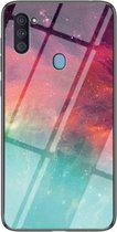 Voor Samsung Galaxy A11 US Versie Sterrenhemel Geschilderd Gehard Glas TPU Schokbestendig Beschermhoes (Kleur Sterrenhemel)