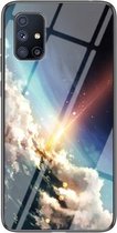 Voor Samsung Galaxy M51 Sterrenhemel Geschilderd Gehard Glas TPU Schokbestendige Beschermhoes (Heldere Sterren)