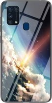 Voor Samsung Galaxy M31 Sterrenhemel Geschilderd Gehard Glas TPU Schokbestendige Beschermhoes (Heldere Sterren)