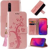 Voor Xiaomi Redmi K20 Reliëf Lucky Tree Horizontale Flip Lederen Case met Houder & Kaartsleuf & Portemonnee & Lanyard (Rose Goud)