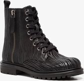 Groot leren meisjes veterboots met zebraprint - Zwart - Maat 34 - Echt leer