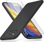 Silicone hoesje zwart met 2 Pack Tempered glas Screen Protector Geschikt voor: Xiaomi Poco X3 / X3 Pro