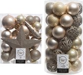 70x stuks kunststof kerstballen met ster piek parel/champagne mix 5, 6 en 8 cm - Kerstversiering