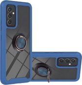 Voor Samsung Galaxy A82 5G Sterrenhemel Effen Kleur Serie Schokbestendige PC + TPU Beschermhoes met Ring Houder & Magnetische Functie (Blauw)