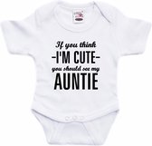 You think I am cute see my auntie tekst baby rompertje wit jongens en meisjes - Cadeau tante rompertje - Babykleding 92 (18-24 maanden)
