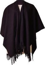 Luxe dames omslagdoek poncho zwart - 180 x 140 cm - Dameskleding accessoires grote omslagdoeken/poncho's van fleece