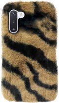 - ADEL Siliconen Back Cover Softcase Hoesje Geschikt voor Samsung Galaxy Note 10 - Luipaard Fluffy Bruin