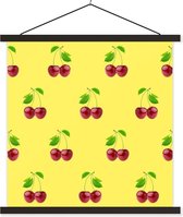 Posterhanger incl. Poster 60x60 cm - Schoolplaat - Kersen - Illustratie - Rood - Textielposter - Zwarte latten