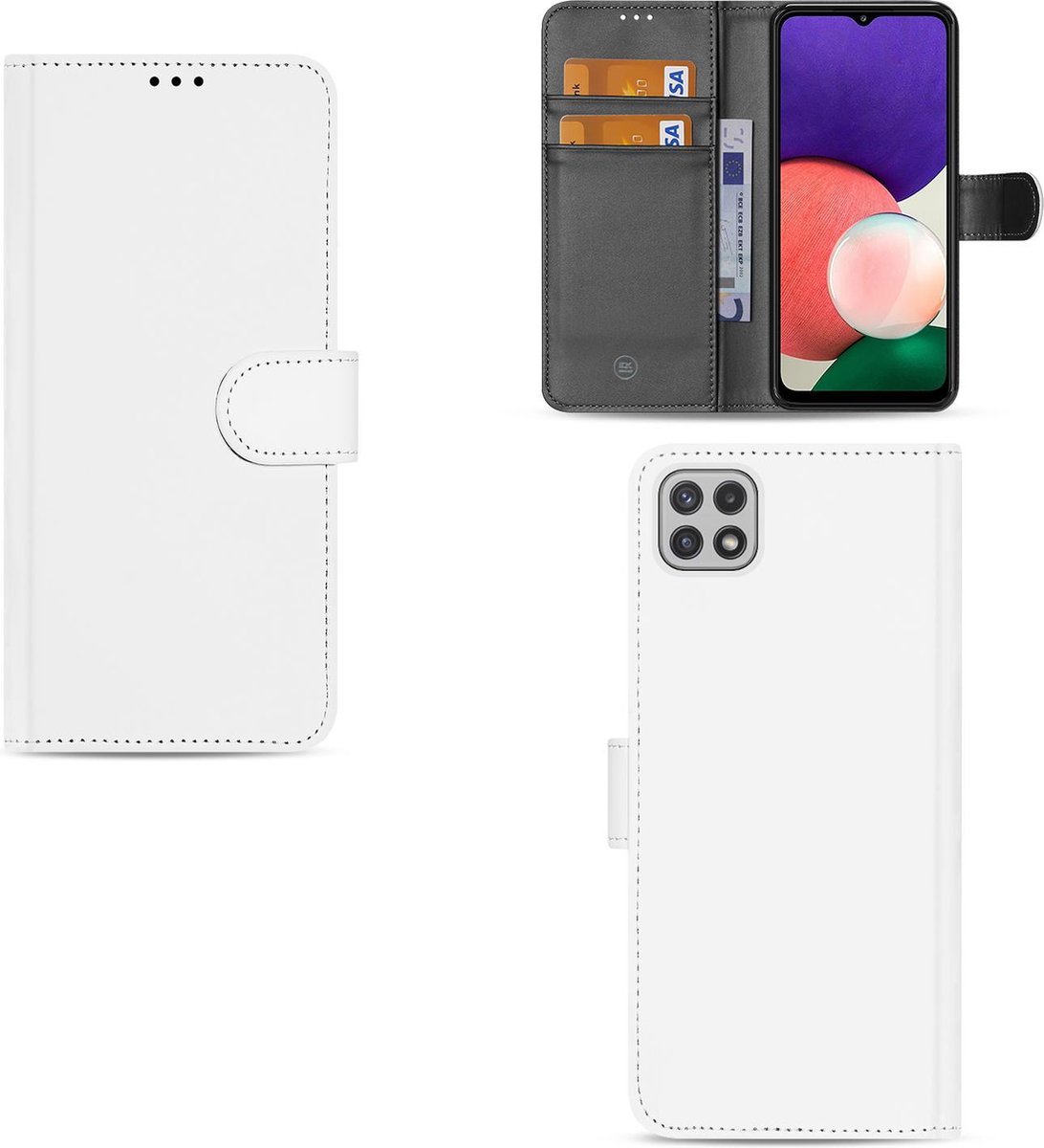 Hoesje Samsung Galaxy A22 5G Book Cover Wit met Pasjeshouder