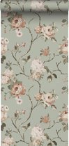 ESTAhome behang vintage bloemen vergrijsd mintgroen en zacht roze - 139291 - 53 cm x 10,05 m