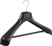 De Kledinghanger Gigant - 50 x Mantel / kostuumhanger kunststof zwart met schouderverbreding en broeklat, 49 cm