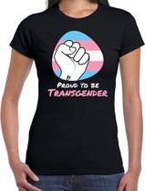 T-shirt proud to be transgender - Pride vlag vuist - zwart - dames - LHBT - Gay pride shirt / kleding / outfit XL
