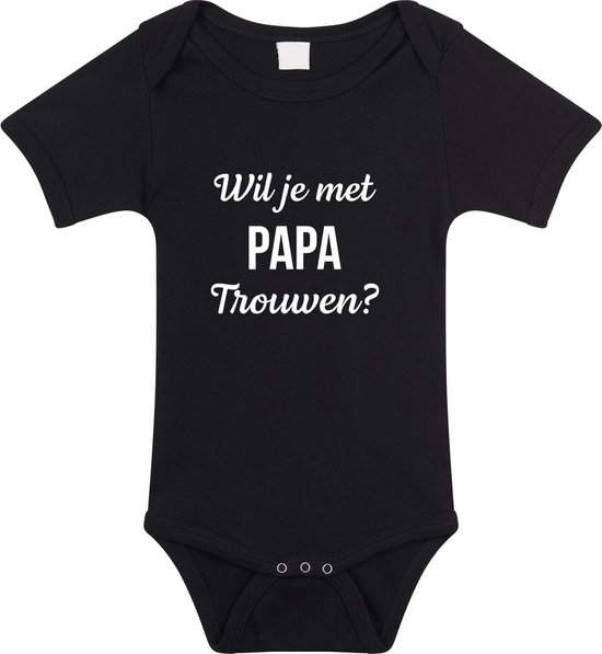 Body bébé noir avec le texte 'Veux-tu épouser PAPA ?' en lettres blanches.