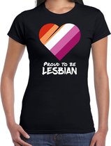 T-shirt proud to be lesbian - Pride vlag hartje - zwart - dames - LHBT - Gay pride shirt / kleding / outfit 2XL