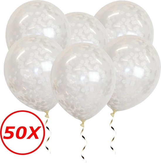 Ballonnen bedrukt met witte confetti stippen, 30cm