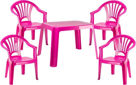 Set de jardin en plastique pour enfants avec 4 chaises rose | bol