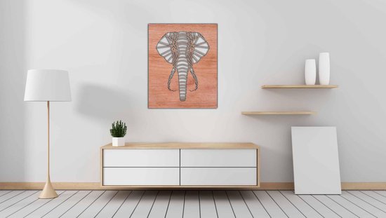 Line Art - Elephant square 3 - M - 74x60cm - Multiplex - décoration murale géométrique