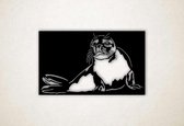 Wanddecoratie - Wandpaneel - zeehond - L - 65x109cm - Zwart - muurdecoratie - Line Art