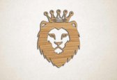 Wanddecoratie - Leeuw met kroon - S - 60x44cm - Eiken - muurdecoratie - Line Art