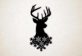 Wanddecoratie - Hertenkop met sneeuw - S - 60x28cm - Zwart - muurdecoratie - Line Art