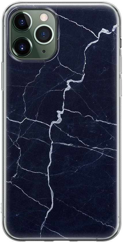 Coque pour iPhone 11 Pro avec motif marbre bleu marine et veines blanches.