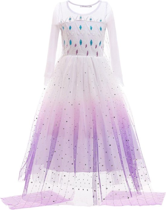 Prinses - Paarse kristallen Elsa jurk - Prinsessenjurk - Frozen Verkleedkleding - Maat 110/116 (4/5 jaar)