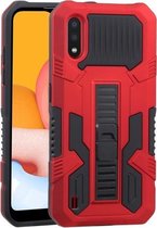 Voor Samsung Galaxy A01 Vanguard Warrior All Inclusive dubbele kleur schokbestendig TPU + pc-beschermhoes met houder (rood)