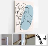 One line woman portrait and leaves in contemporary abstract style with colorful shapes. Vector hand drawn illustration - Modern Art Canvas - Vertical - 1908571222 - 40-30 Vertical