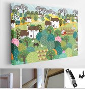 Vector illustration of a landscape with houses, trees, agriculture, livestock and grass - Modern Art Canvas - Horizontal - 1906951516 - 40*30 Horizontal