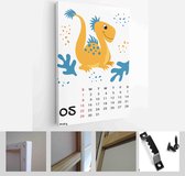 Children's calendar template for 2022. Bright vertical design with abstract dinosaurs in a flat style - Modern Art Canvas - Vertical - 1980533045 - 80*60 Vertical