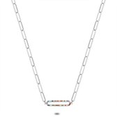 Twice As Nice Halsketting in zilver, open ovaal, multikleurige zirkonia  35 cm+5 cm
