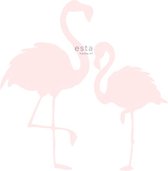 ESTAhome fotobehang flamingo's moeder en kind licht roze en wit - 158838 - 1.86 x 2.79 m