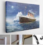 Original oil painting of Titanic and iceberg in ocean at night on canvas.Full moon and stars.Modern Impressionism - Modern Art Canvas - Horizontal - 1837038775 - 80*60 Horizontal