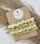 Scrunchies - set - lila - paars - bloemen - scrunchie - elastiek