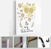 Itsallcanvas - Schilderij - Happy Valentines Day Cards. Handdrawn Romantic Lettering Art Vertical Vertical - Multicolor - 115 X 75 Cm