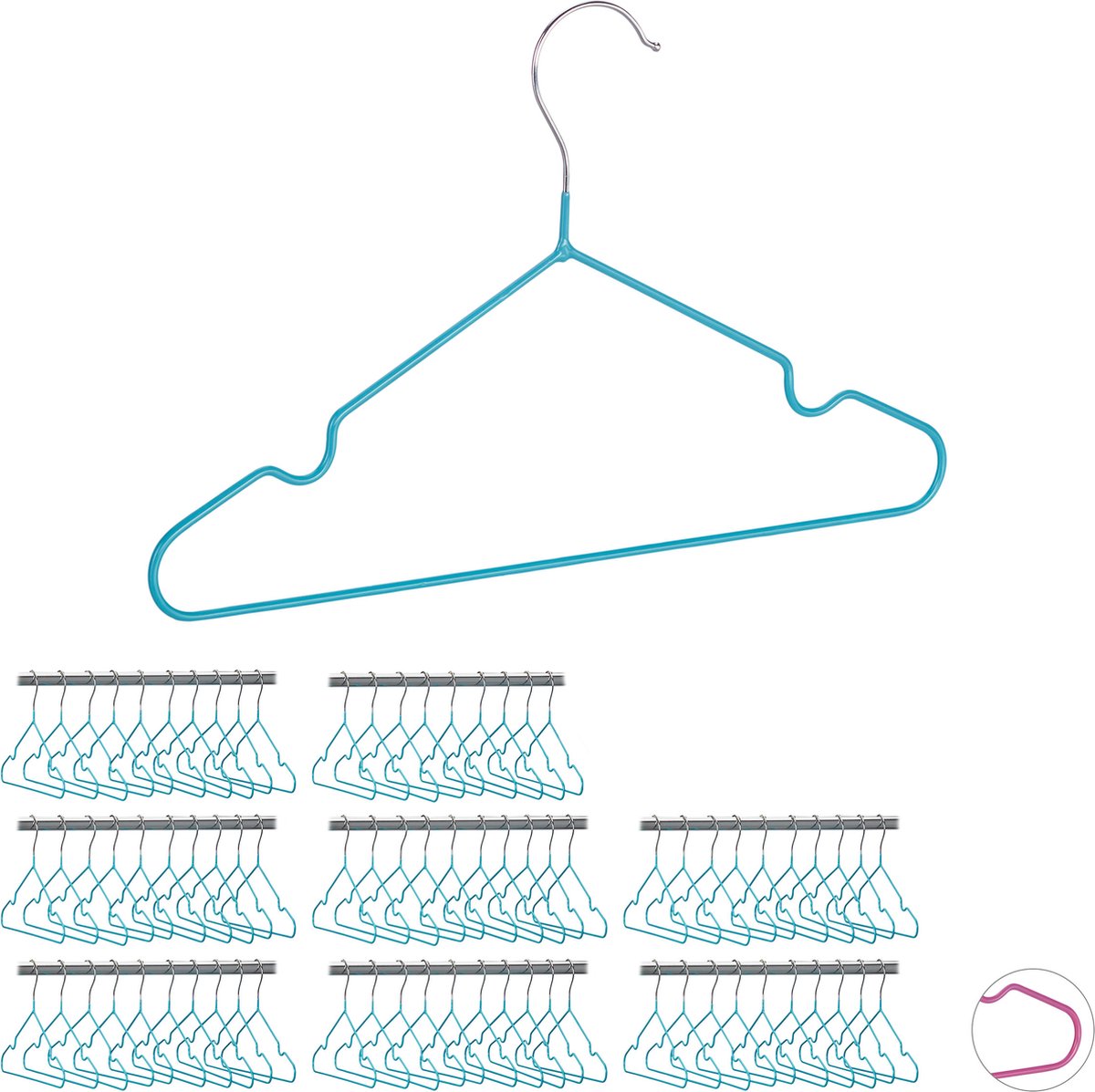 80 x kinderkledinghanger - draad - kledinghanger kind - PVC coating - turkoois