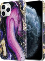 ShieldCase Galaxy Marmer geschikt voor Apple iPhone 12 Pro Max 6.7 inch hoesje - paars + glazen Screen Protector