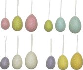 12x Gekleurde glitter plastic/kunststof Paaseieren 4-6 cm - Paaseitjes voor Paastakken  - Paasversiering/decoratie Pasen