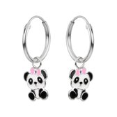 Oorbellen meisje zilver | oorringen met hanger, panda met roze strikje
