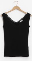Sissy-Boy - Zwarte rib singlet met kanten details