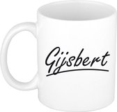 Gijsbert naam cadeau mok / beker met sierlijke letters - Cadeau collega/ vaderdag/ verjaardag of persoonlijke voornaam mok werknemers