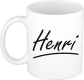 Henri naam cadeau mok / beker met sierlijke letters - Cadeau collega/ vaderdag/ verjaardag of persoonlijke voornaam mok werknemers