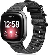Nylon Smartwatch bandje - Geschikt voor  Fitbit Sense nylon gesp band - zwart - Strap-it Horlogeband / Polsband / Armband