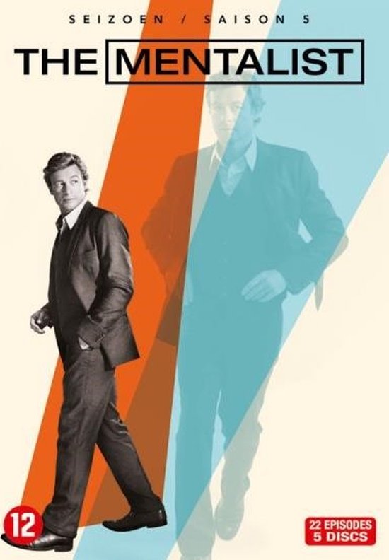 The Mentalist Seizoen 5 DVD. Een man in een pak loopt. Een schaduw van een man in een pak.